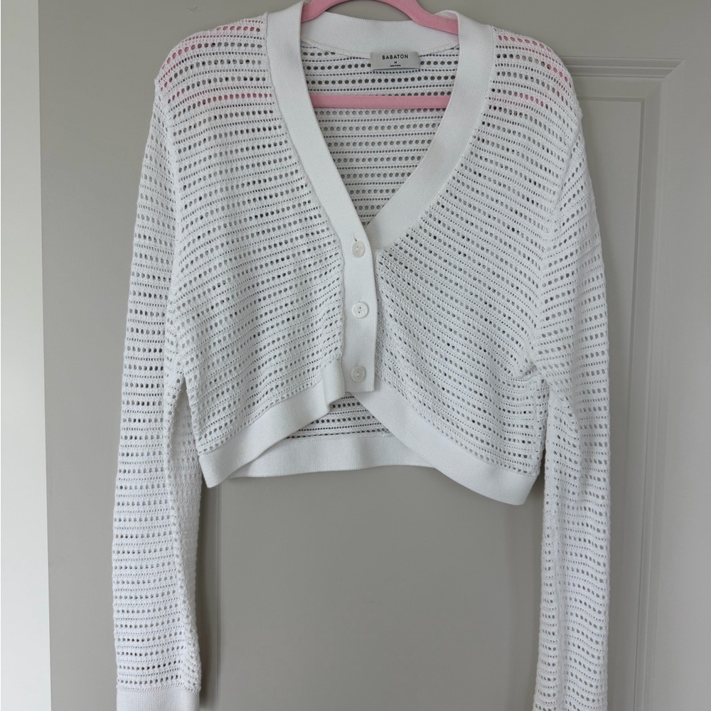 Babaton White Knit Openwork Cardigan